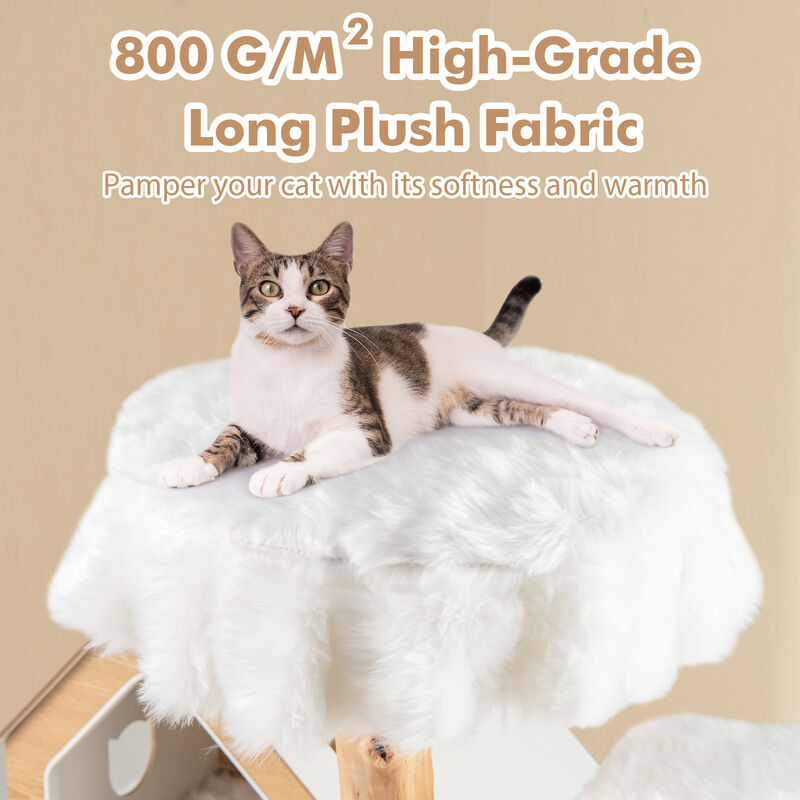 60-Inch Tall Solid Wood Cat Tree, Modern Wooden Cat Tower with 2 Perches for Cats