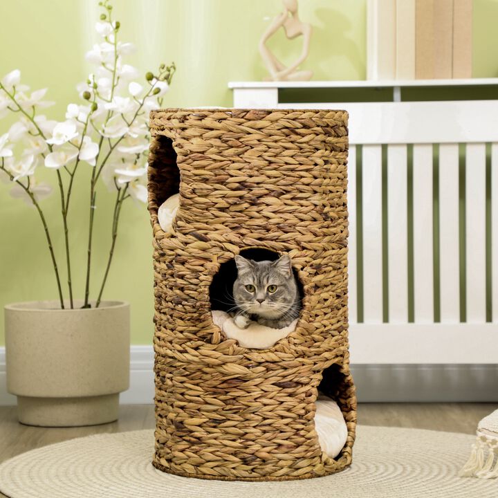 Beige Cat House: 3-Story Indoor Condo Tower with Removable Cushions