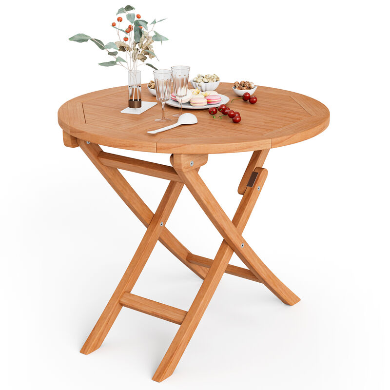Folding Patio Indonesia Teak Wood Round Coffee Table