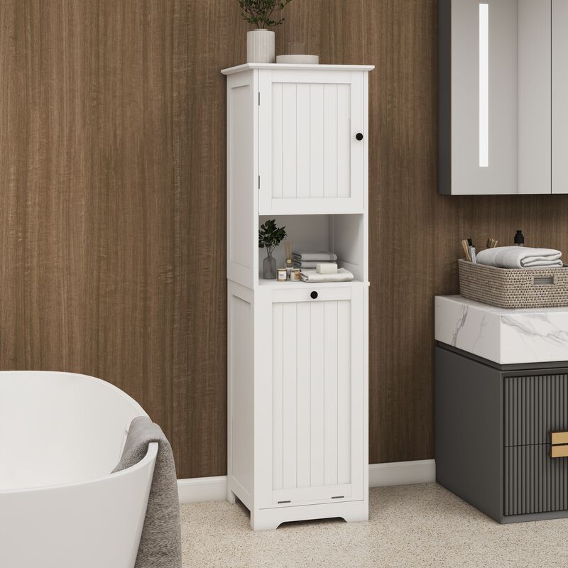 15.75 in. W. x 13.78 in. D x 55.12 in. H White Freestanding Tilt-Out Linen Cabinet