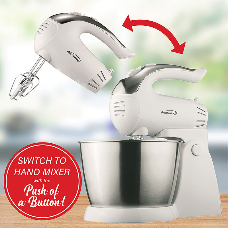 Brentwood 5-Speed Stand Mixer Stainless Steel Bowl 200W in White