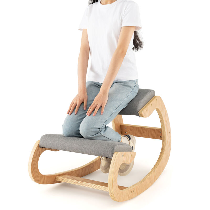 Wooden Rocking Chair with Comfortable Padded Seat Cushion and Knee Support