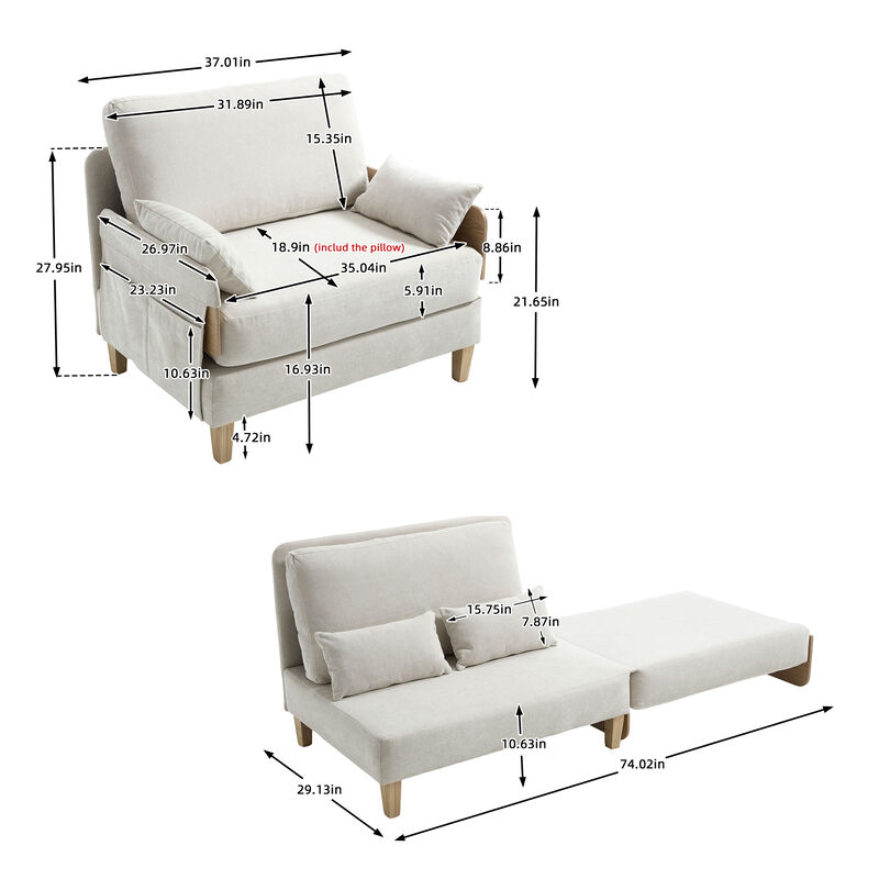 Merax Foldable Chenille Sofa Chair Convertible Futon Sleeper