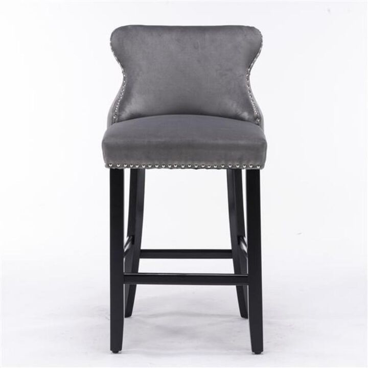 Upholstered Wingback Barstools Button-Tufted Counter Chairs with Wooden Legs for Kitchen & Bar