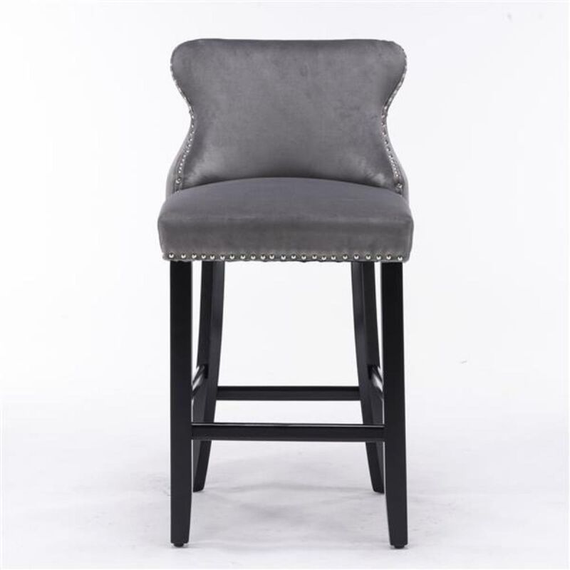 Upholstered Wingback Barstools Button-Tufted Counter Chairs with Wooden Legs for Kitchen & Bar