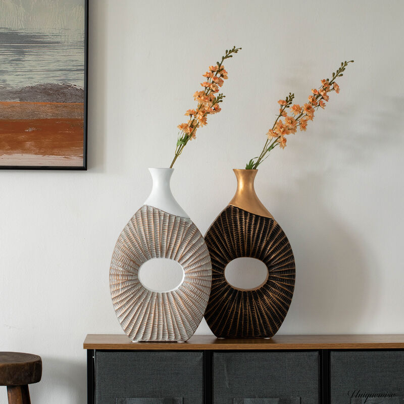 19-Inch White and Gold Farmhouse Vase