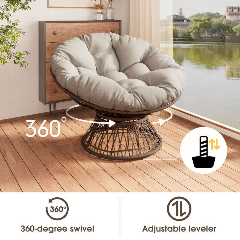 40" Ergonomic Wicker Chair with Cloud Thick Density Fabric Cushion,3-proof Cover,High Capacity Iron Frame,Fluid 360 Degree Swivel for Reading,Living Room, Bedroom,Lounge