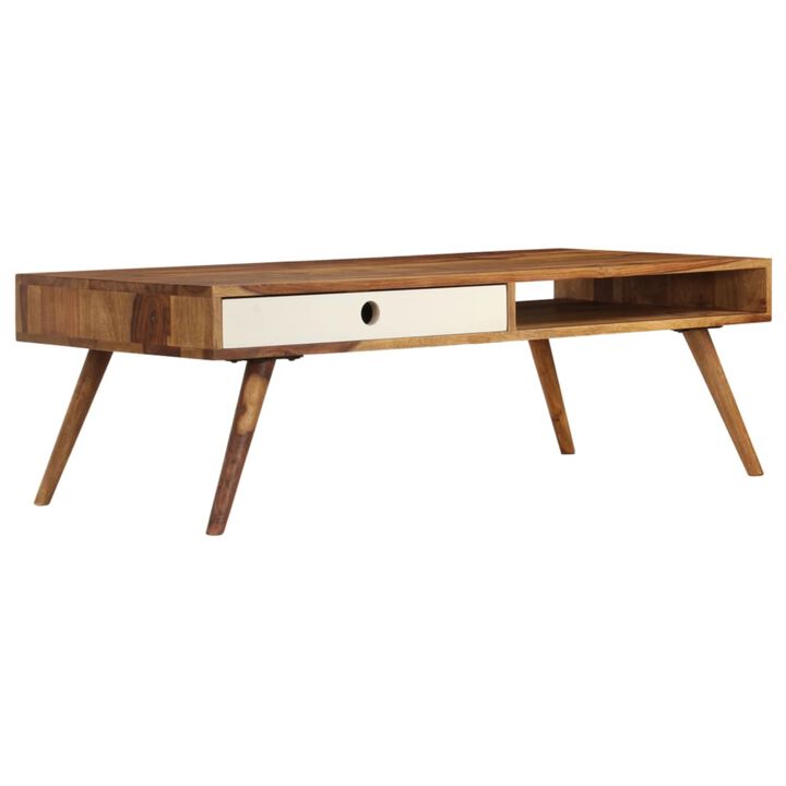 vidaXL Solid Sheesham Wood Coffee Table with Extra Storage Compartments, Elegant Design and Sturdy Wooden Legs, Scandinavian Style, Brown