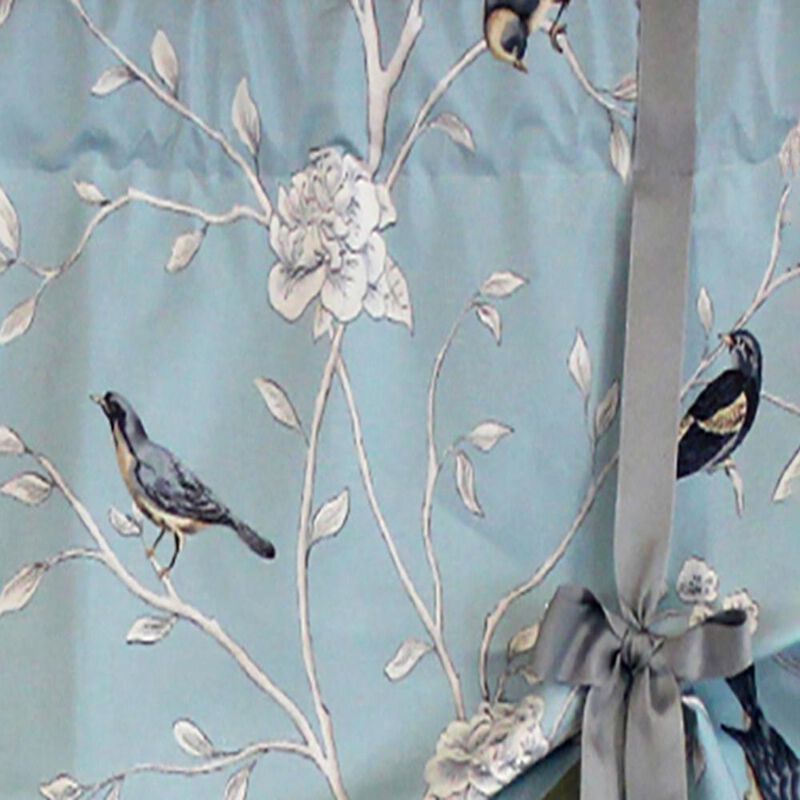 RLF Home Trend Bird Tie-Up Valance Hazel Blue. Coordination Ribbon Tie. 3" Rod Pocket 50"W x 21"L