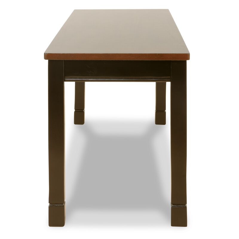 Vilo Dining Bench, 42 Inch, Rich Brown Wood Seat, Black Tapered Legs - Benzara