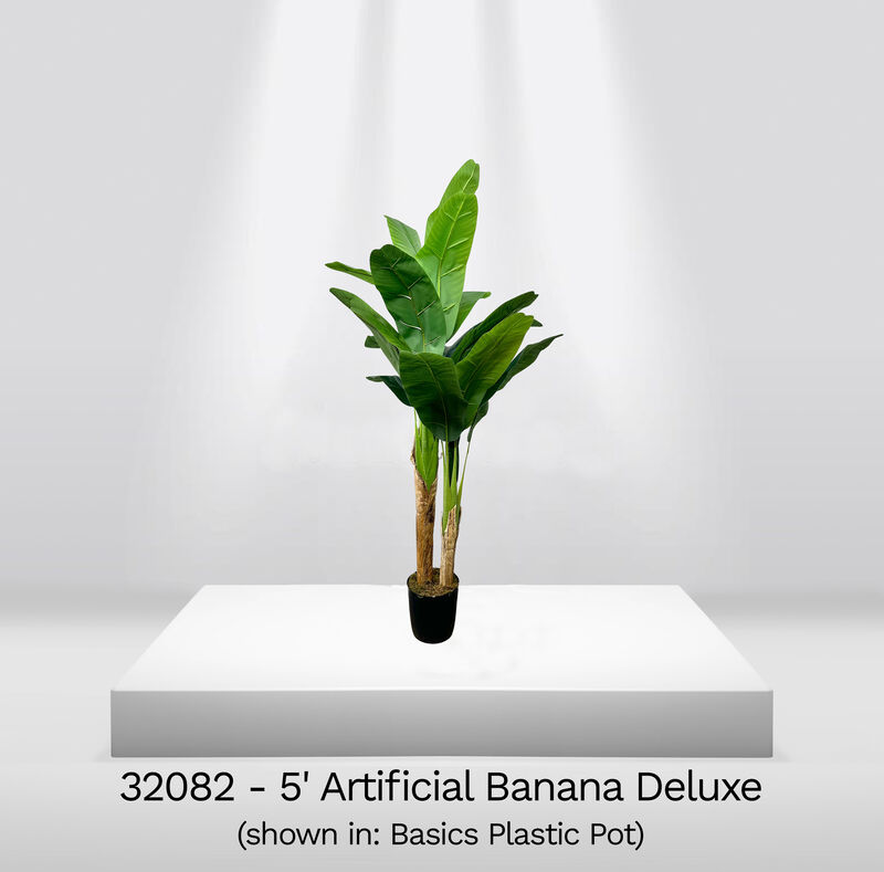 5' Realistic Artificial Banana Plant Deluxe In Home Basics Starter Pot, Home Décor, Office
