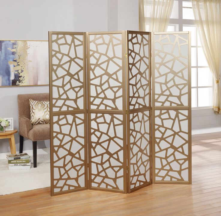 Streamdale Giyano 4 Panel Screen Room Divider, Gold