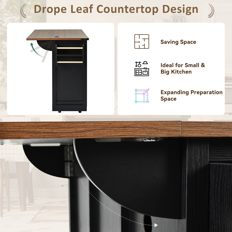 Merax Farmhouse Kitchen Island with Power Outlet