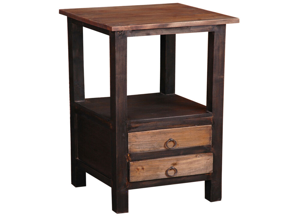 Shabby Chic Cottage 15.8 in. Blackwash and Raftwood Brown Square Solid Wood End Table with 2 Drawers