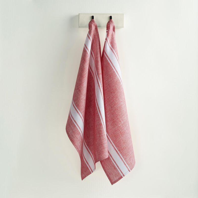 Solino Home 100% Pure Linen Kitchen Towels Set of 2 - 17 x 26 Inch | Farmhouse Stripe