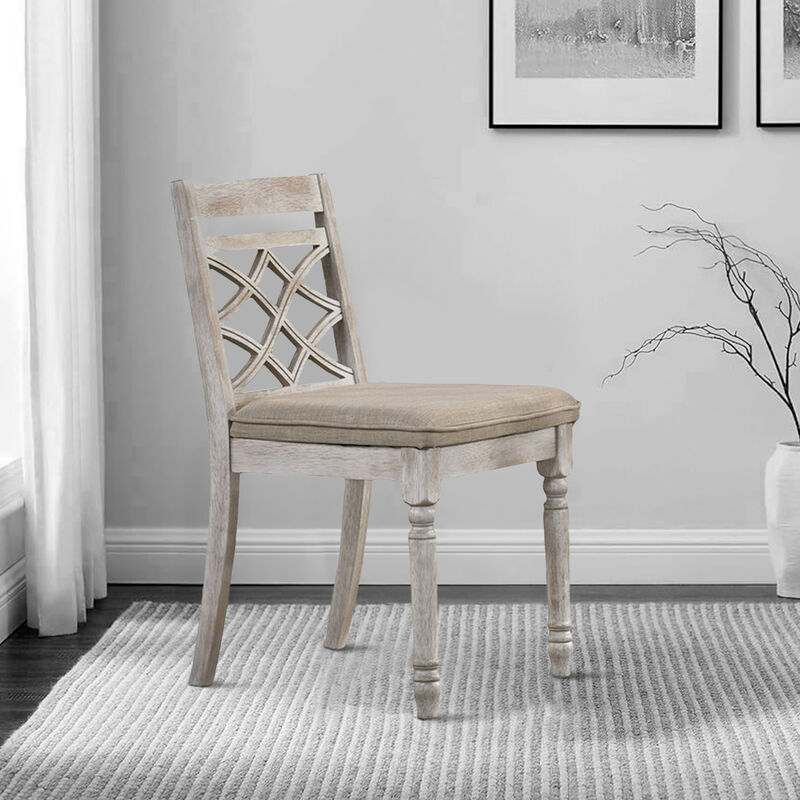 19 Inch Dining Chairs, Cross Back Design with Padded Seats, Set of 2, White-Benzara