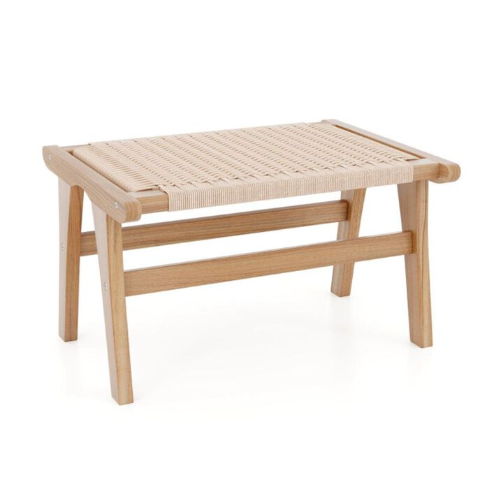 Hivvago Teak Wood Ottoman Footstool with Braided Rope for Living Room