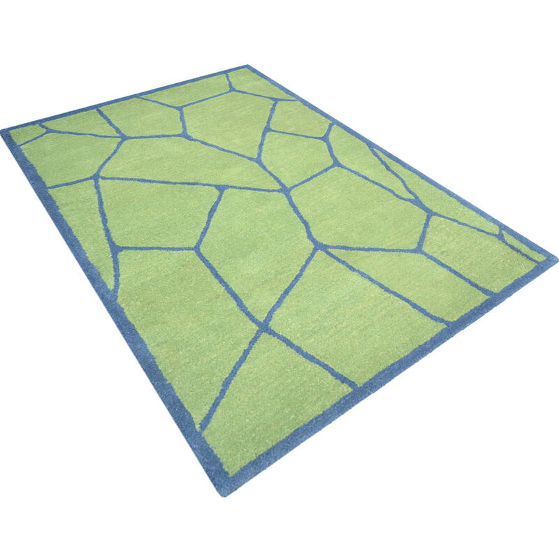 RUGSOTIC CARPETS HAND TUFTED WOOL ECO-FRIENDLY AREA RUGS  - 5'x8', Rectangle Shape, Green & Blue, Contemporary Modern Design, High Pile Handmade Area Rugs for Living Room, Bed Room (K00692)