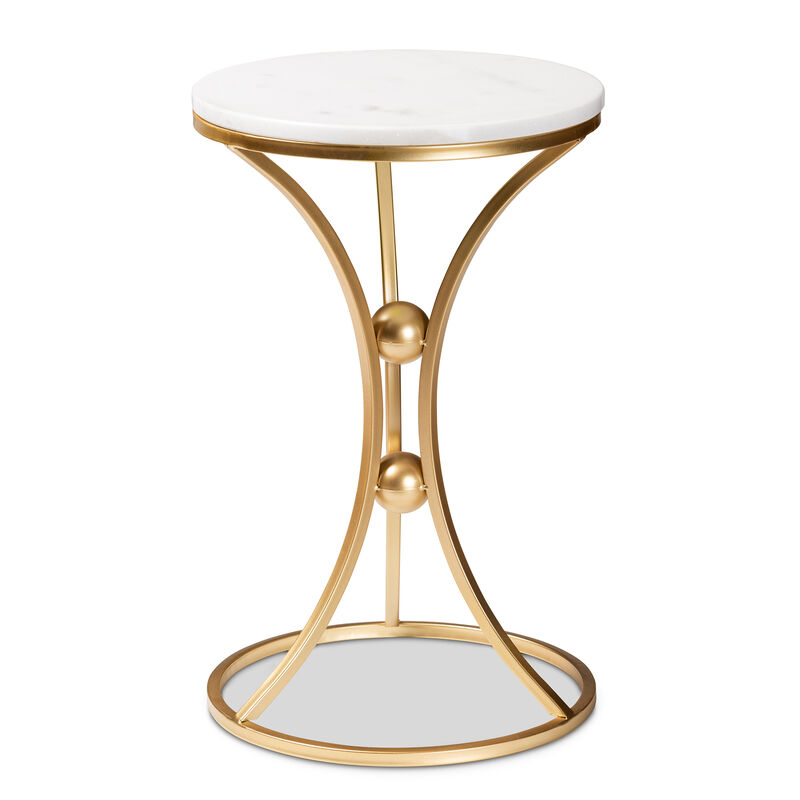Baxton Studio Tarmon Modern Gold Finished Metal End Table With Marble Tabletop