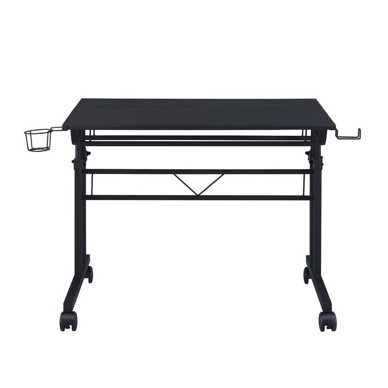 Rolling Writing Desk with Height Adjustable Desktop and Moveable Shelf, Black