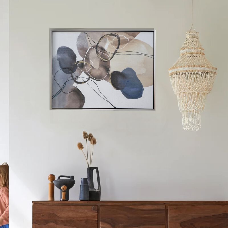 35 x 47 Framed Wall Art, Landscape Abstract Watercolor, Modern White, Blue - Benzara