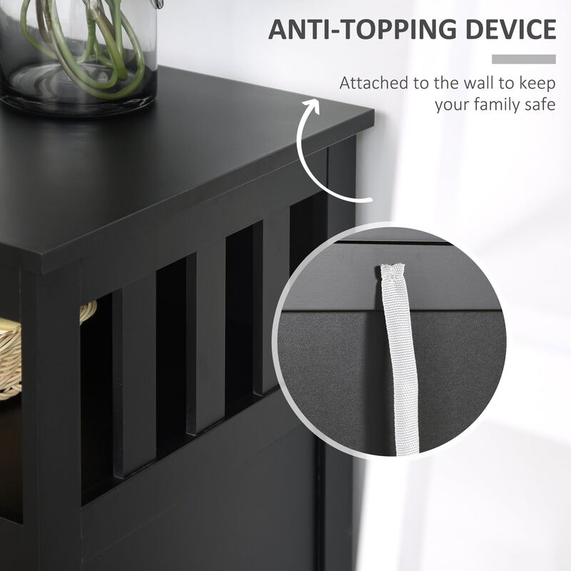 Black Vintage Sideboard: Buffet with Magnet Doors and Adjustable Shelves