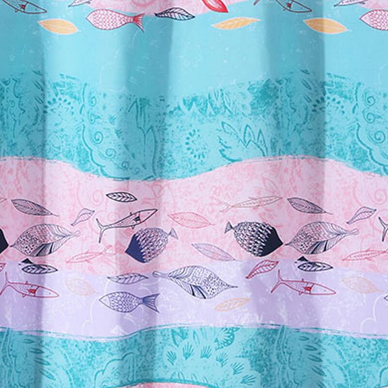Wini 72 x 72 Inch Shower Curtain, Mermaid Print, Blue, Pink Polyester - Benzara