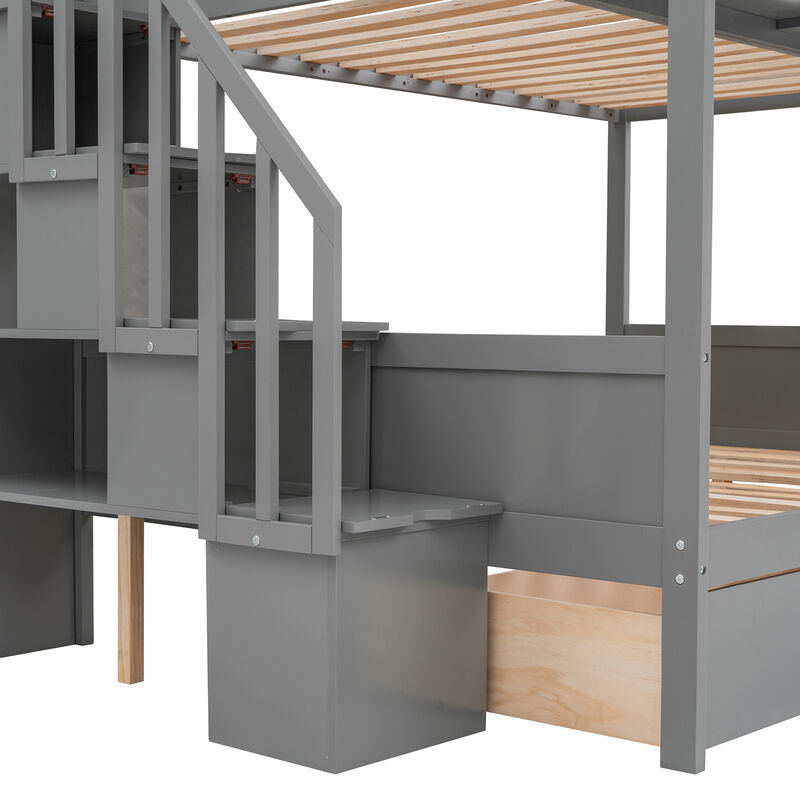 Merax Bunk Bed with Shelves  and Storage Staircase