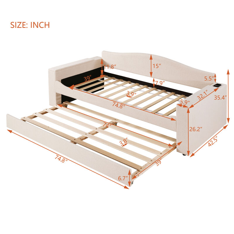 Merax Upholstered Daybed with Storage Armrests