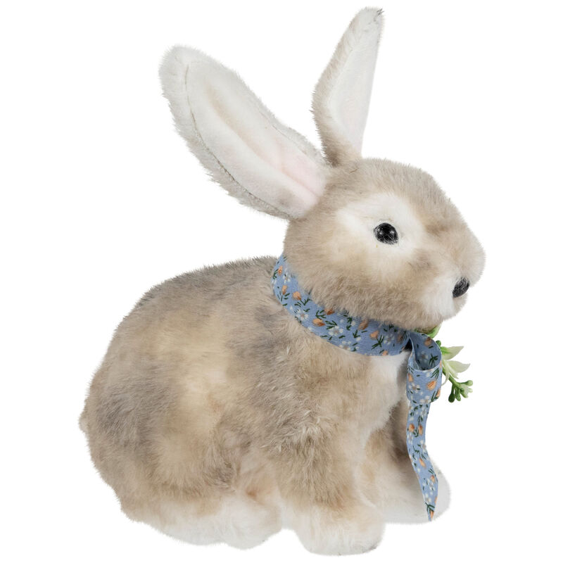 Plush Rabbit with Floral Bow Easter Figurine - 8"