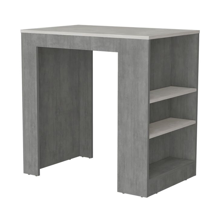 Portree Kitchen & Dining room Island with 3-Side Shelves -Concrete Gray / Ibiza Marble