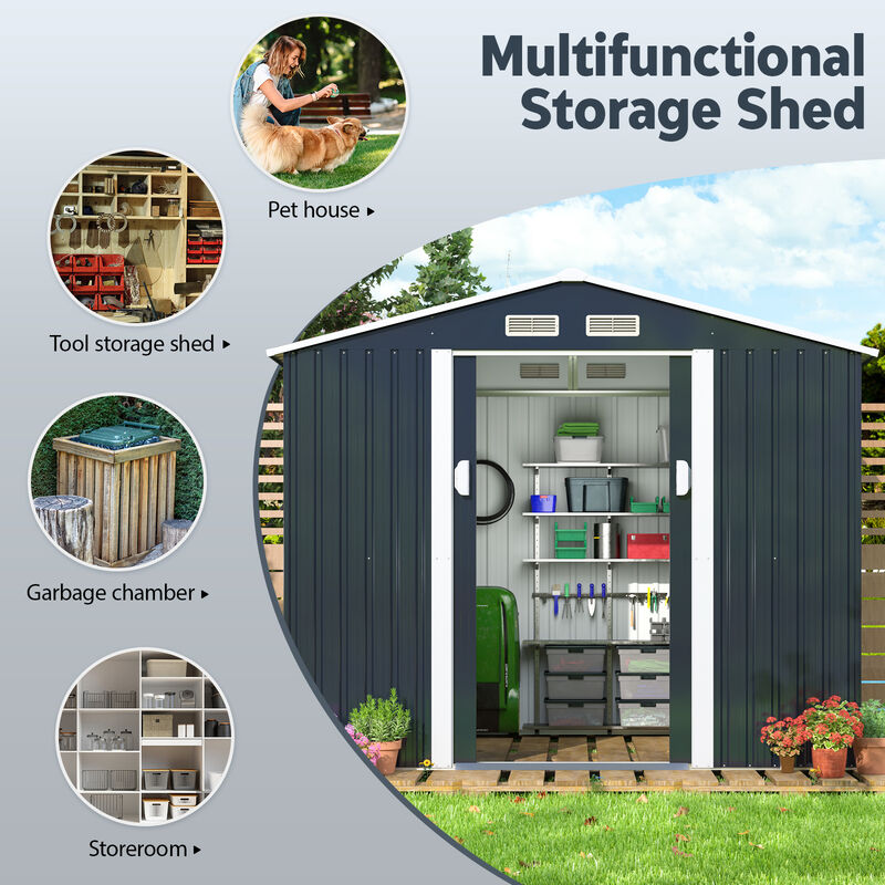 6' x 8' Outdoor Metal Storage Shed Garden Tool Organizer House