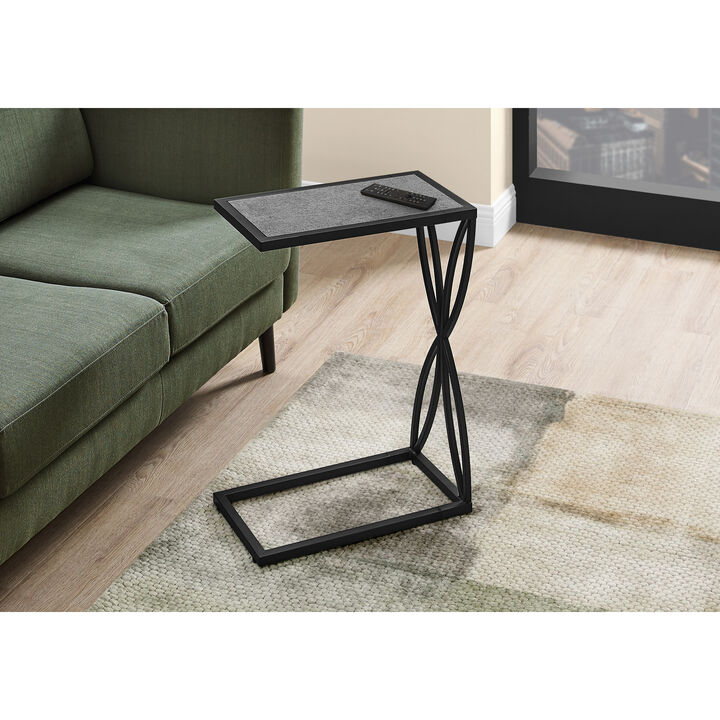 Monarch Specialties I 3305 Accent Table, C-shaped, End, Side, Snack, Living Room, Bedroom, Metal, Laminate, Grey, Black, Contemporary, Modern
