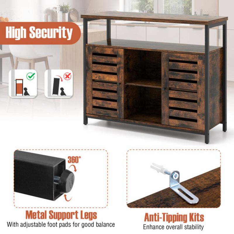 Hivvago Buffet Cabinet Industrial Sideboard Storage Cabinet with Slatted Door and 3 Adjustable Shelves