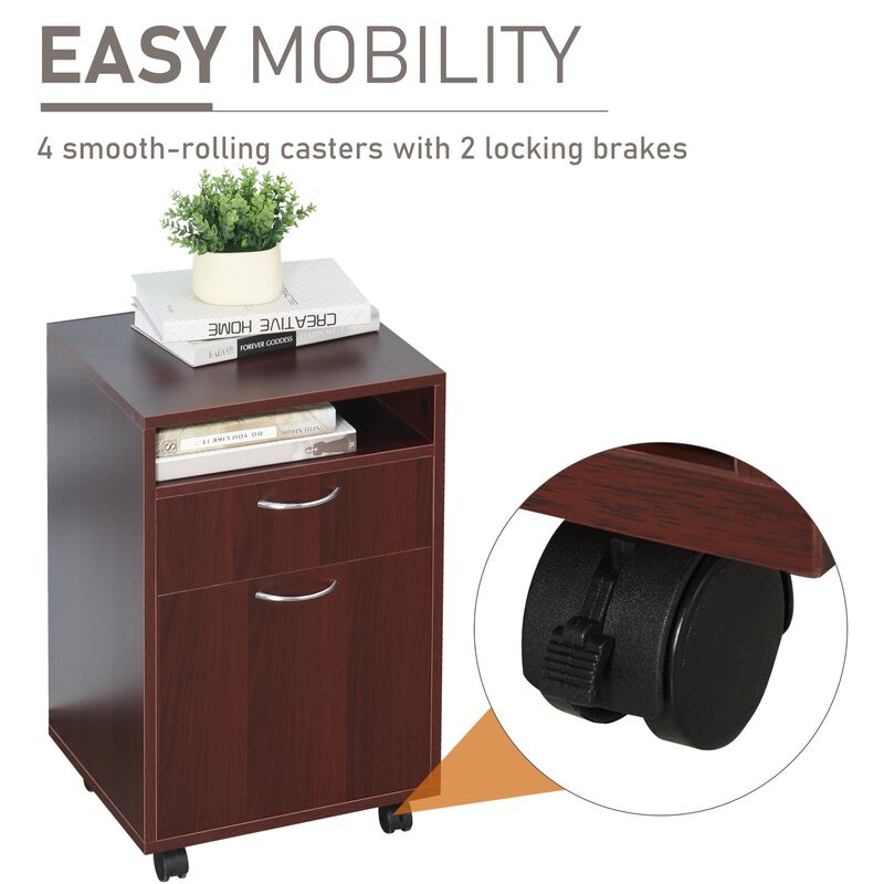 Brown Rolling File Cabinet: Mobile Printer Stand with Drawer for Office