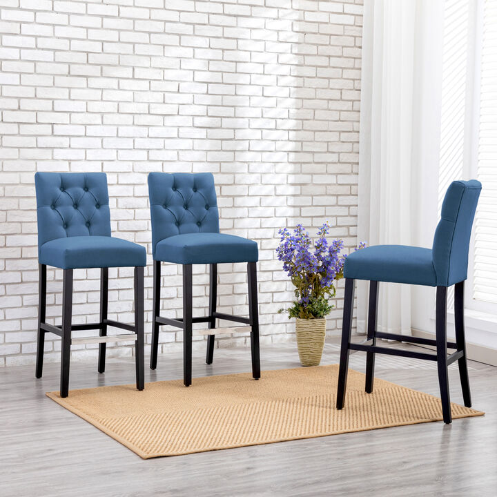 WestinTrends 29" Linen Fabric Tufted Upholstered Bar Stool (Set of 3), Black