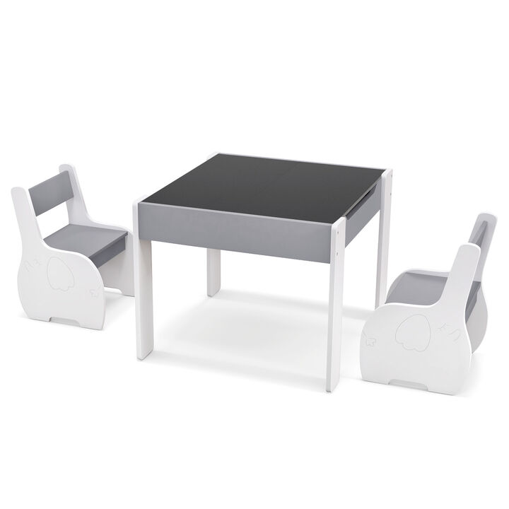 4-in-1 Wooden Activity Kids Table and Chairs with Storage and Detachable Blackboard