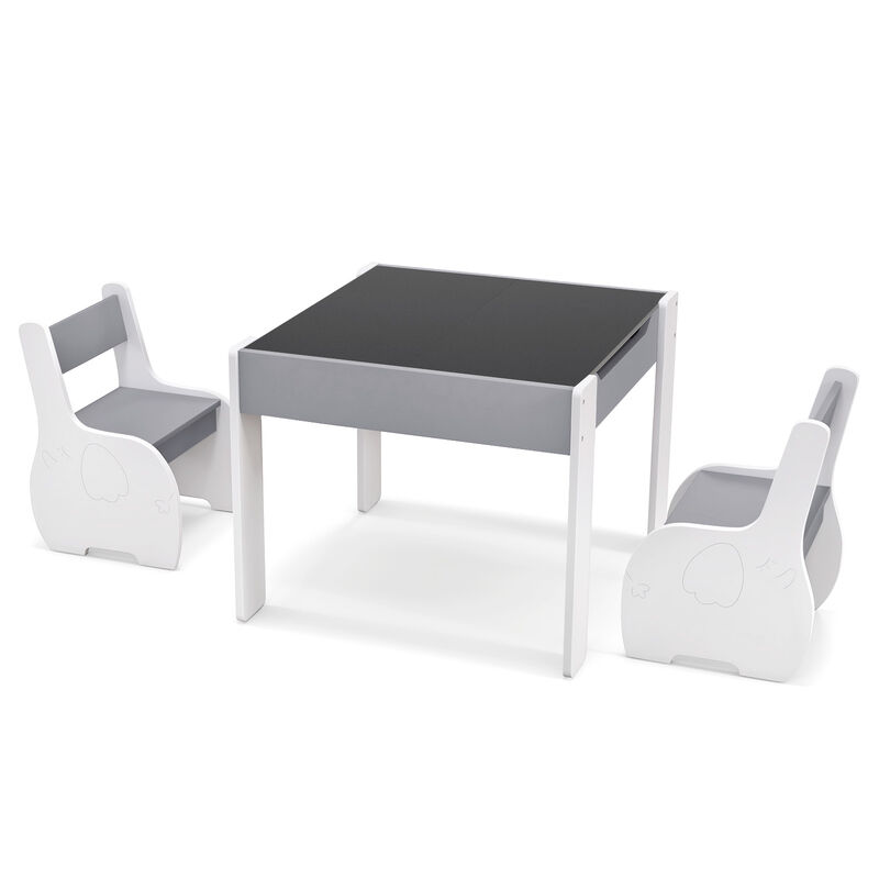 4-in-1 Wooden Activity Kids Table and Chairs with Storage and Detachable Blackboard