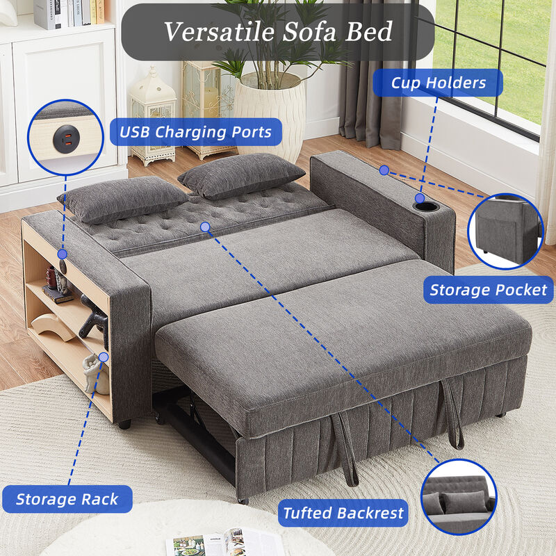 Merax Modern Sleeper Sofa Pull-out Sofa Bed with Adjustable Backrest for Living Room
