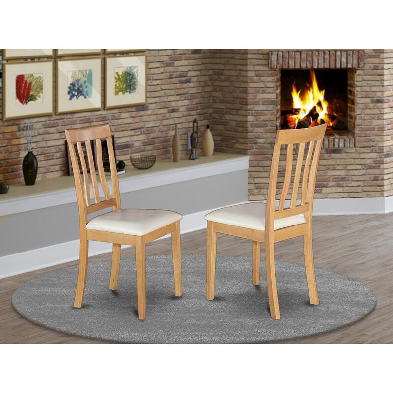 East West Furniture Antique  Chair  for  dining  room  Faux  Leather  Seat  with  Oak  Finish,  Set  of  2