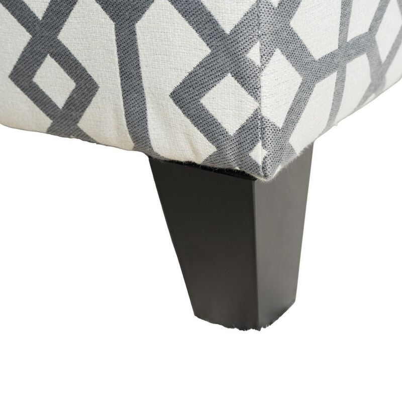 Flash Storage Ottoman Bench, Light Gray Geometric Print Fabric 51 Inch -Benzara