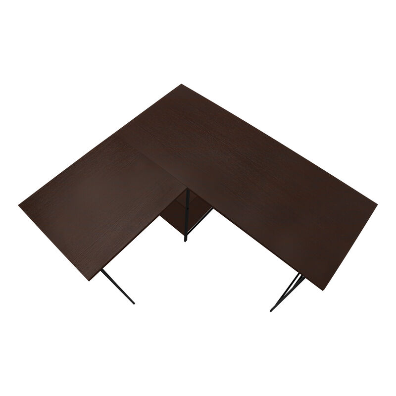 Monarch Specialties I 7590 Computer Desk, Home Office, Corner, Storage Shelves, 48"L, L Shape, Work, Laptop, Metal, Laminate, Brown, Black, Contemporary, Modern