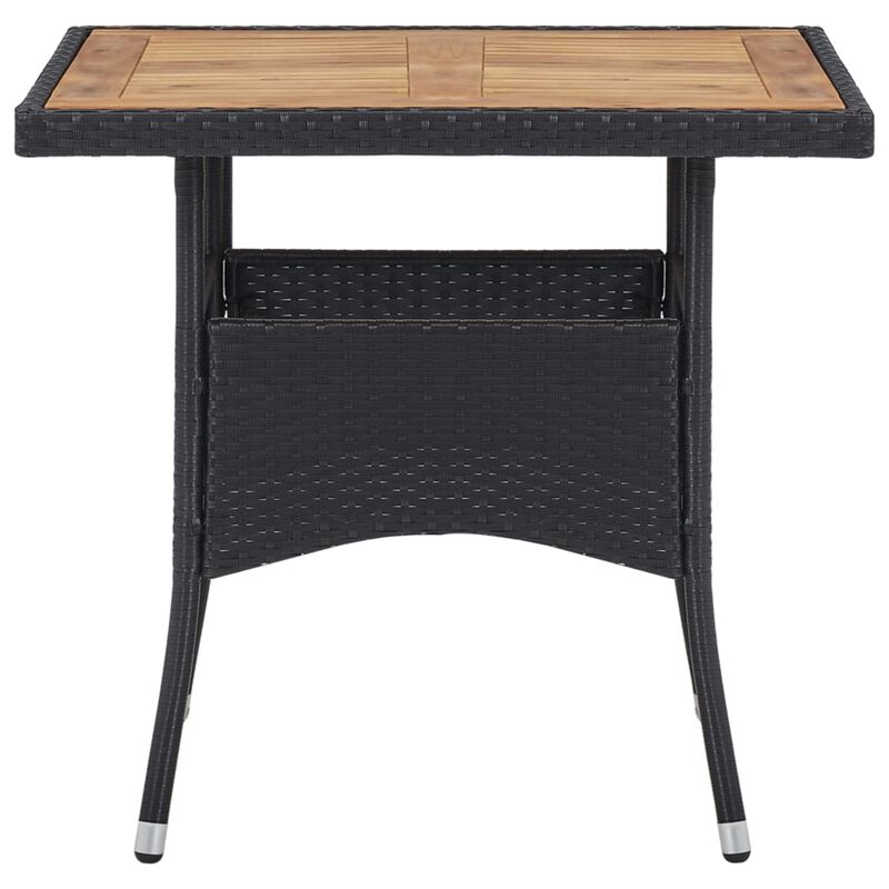 vidaXL Outdoor Dining Table Black Poly Rattan and Solid Acacia Wood