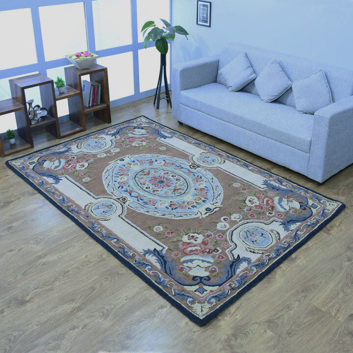 RUGSOTIC CARPETS HAND TUFTED WOOL ECO-FRIENDLY AREA RUGS  - 5'x8', Rectangle Shape, Light Brown, Classic Oriental Traditional  Design, High Pile Thick Handmade Anti Skid Area Rugs (K00S05)