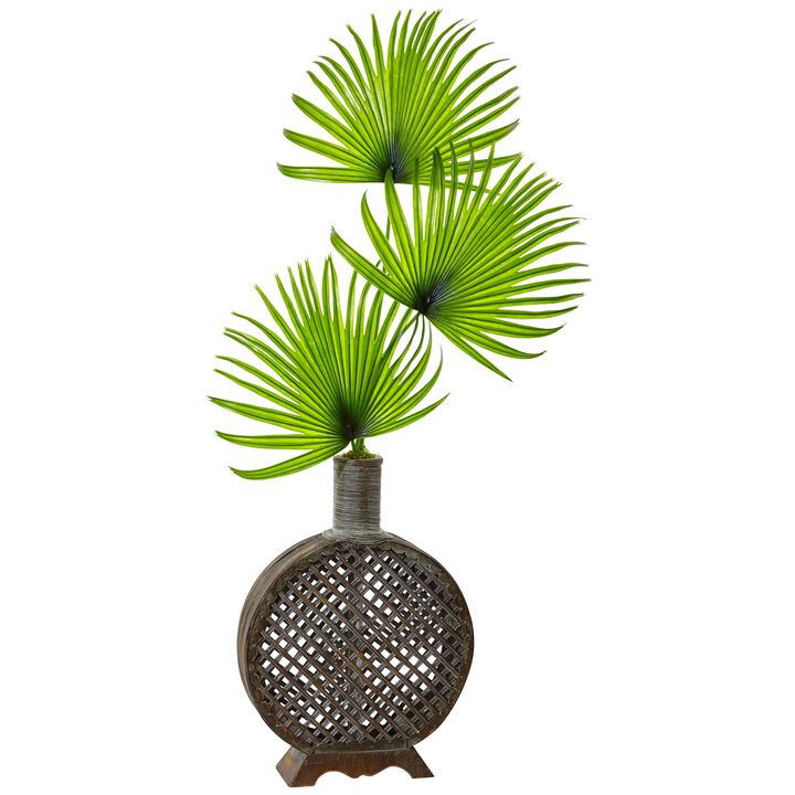 Hivvago Fan Palm in Open Weave Vase