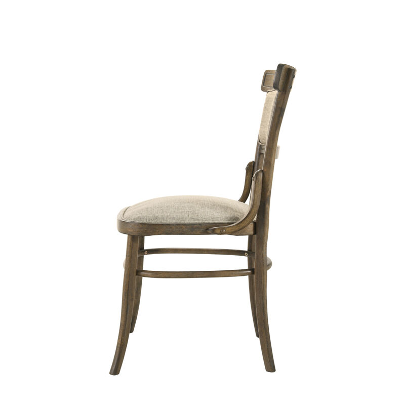 Bistro Vintage Walnut 7 Piece 72" Dining Table Set With Off White Fabric Dining Chairs