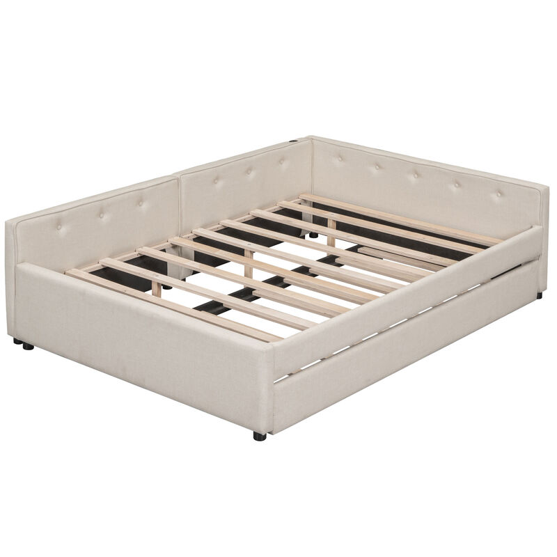 Merax Upholstered Platform Bed with USB and Trundle