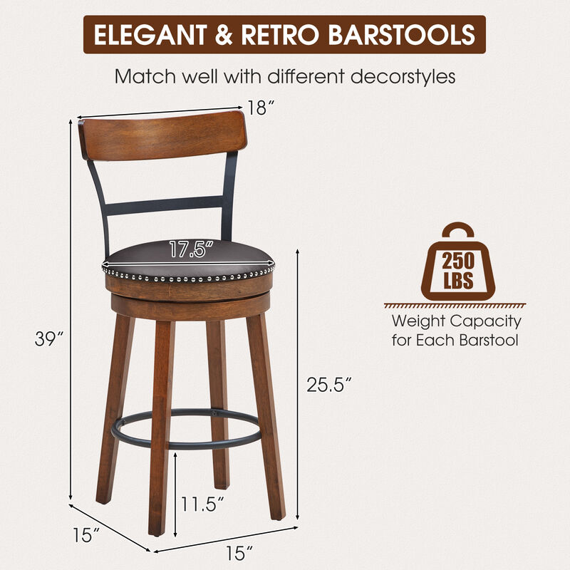 25.5-in Set of 2 Swivel Counter Height Bar Stools