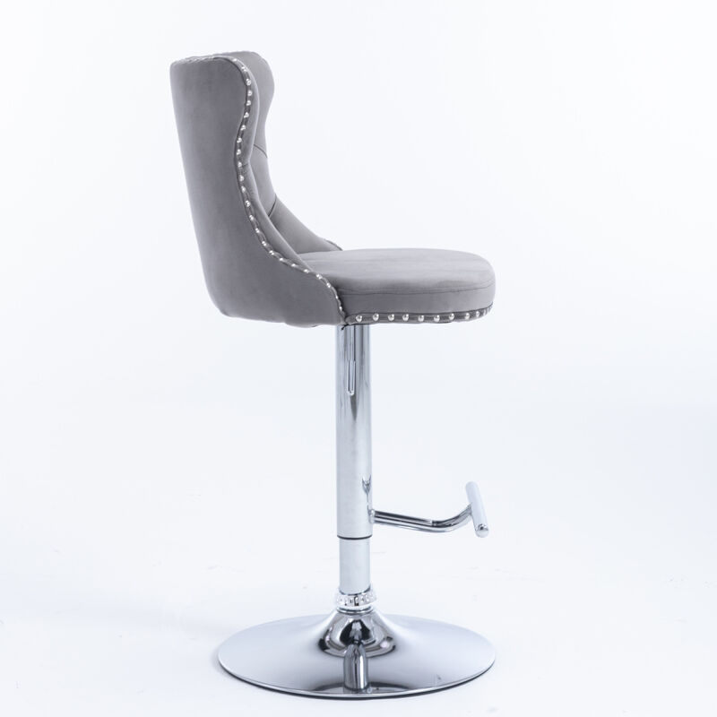 Gray Swivel Velvet Bar Stools (Set of 2)
