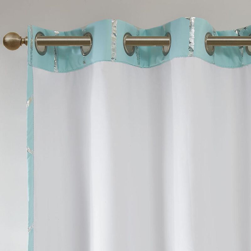 Belen Kox Aqua/Silver Metallic Total Blackout Curtain Panel, Belen Kox